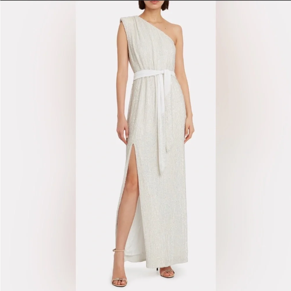 Retrofete Vivien One-Shoulder Sequin Gown | Moonglow White | Med | NWT - Picture 3 of 8